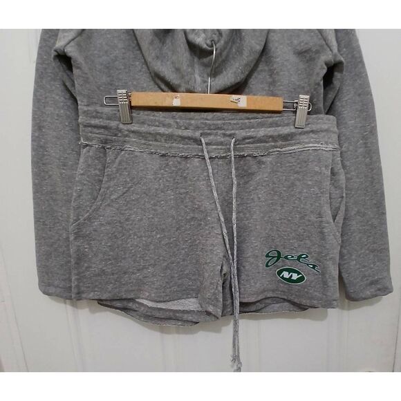 New york jets womens medium sweatshirt hoodie shorts set gray and green - Picture 4 of 7